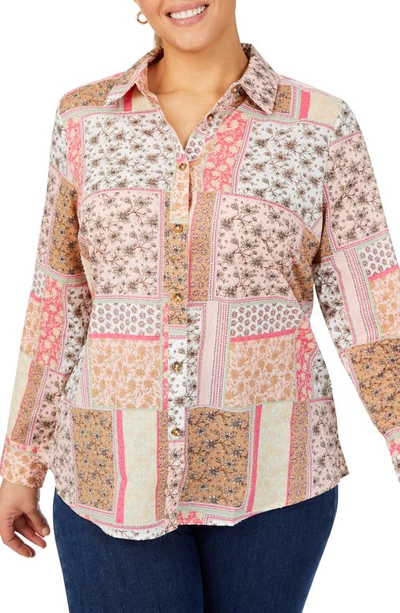 Shop Foxcroft Ava Antique Scarf Cotton Button-up Shirt In Pink Rosato