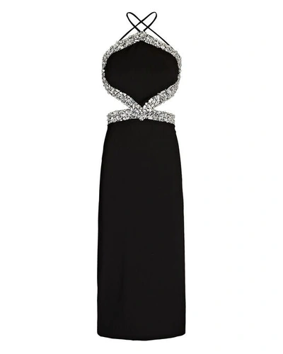 Shop Patbo Cut-out Crystal-embellished Midi Dress In Black