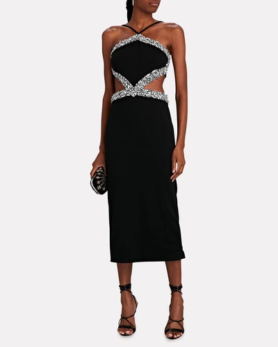 Shop Patbo Cut-out Crystal-embellished Midi Dress In Black