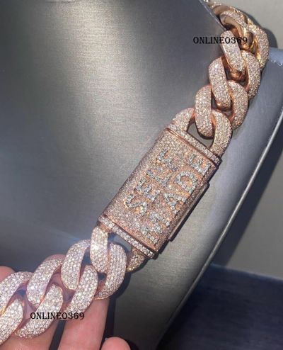Pre-owned Online0369 14k Rose Gold Plated Men's Character Pendant 16mm Cuban Link Necklace Set Silver In White