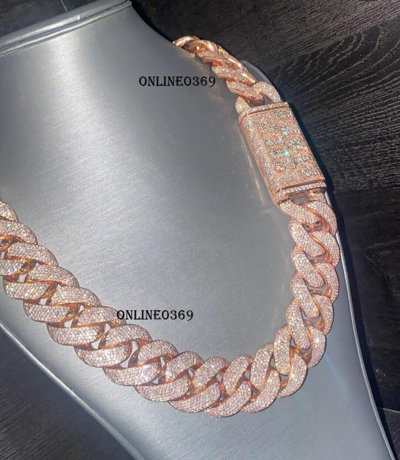 Pre-owned Online0369 14k Rose Gold Plated Men's Character Pendant 16mm Cuban Link Necklace Set Silver In White