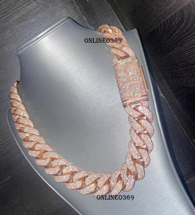 ONLINE0369 Pre-owned Men's 20mm Thick Cuban Link Name On Lock Cubic Zirconia Necklace In 925 Silver In White