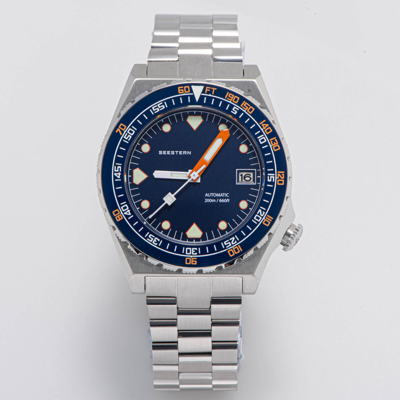 Pre-owned Seestern V3 S407-600t.e Genuine Ceramic Bezel 200m Diver's Sport Watch Deep Blue