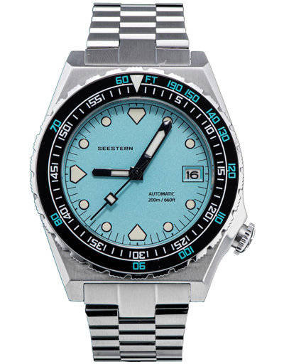 Pre-owned Seestern V3 S407-600t.t Genuine Ceramic Bezel 200m Diver's Sport Watch Teal