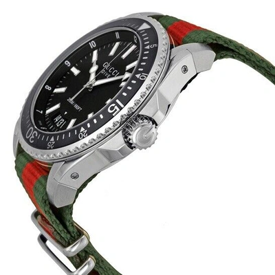 Pre-owned Gucci Dive 45mm Black Matte Dial Green Red Web Nylon Watch Ya136209a