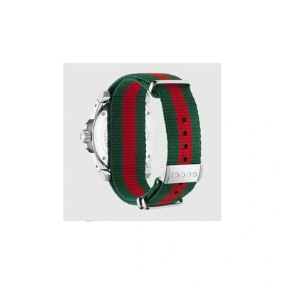 Pre-owned Gucci Dive 45mm Black Matte Dial Green Red Web Nylon Watch Ya136209a