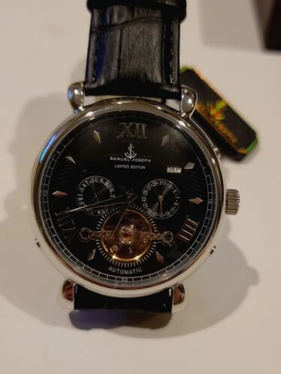 Pre-owned Samuel Joseph Limited Edition Steel & Black Automatic Designer Skele Mens Watch