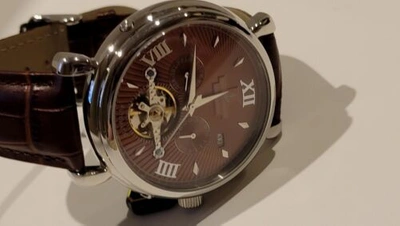 Pre-owned Samuel Joseph Limited Edition Mocha & Silver Automatic Skeleton Men's Watch