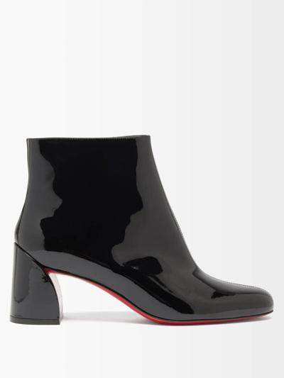 Pre-owned Christian Louboutin Turela 55mm Patent Leather Ankle Boots In Black