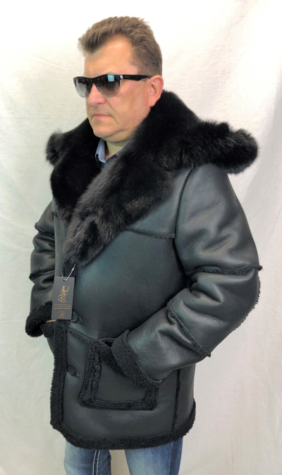 Pre-owned Victoria Black 100% Sheepskin Shearling Leather Real Fox Marlboro Trench Coat Jacket S-8x