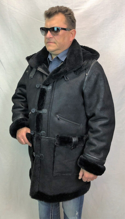 Pre-owned Victoria Black 100% Real Sheepskin Shearling Leather B7 Parka Trench Coat Jacket Xs-8xl