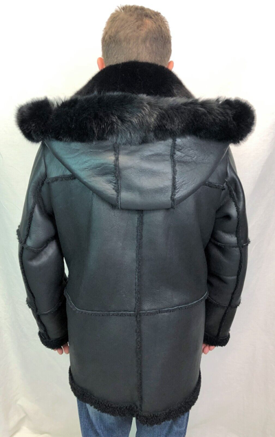 Pre-owned Victoria Black 100% Sheepskin Shearling Leather Real Fox Marlboro Trench Coat Jacket S-8x