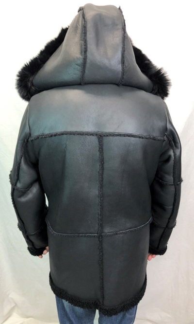 Pre-owned Victoria Black 100% Sheepskin Shearling Leather Real Fox Marlboro Trench Coat Jacket S-8x
