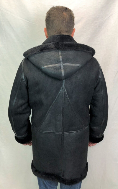 Pre-owned Victoria Black 100% Real Sheepskin Shearling Leather B7 Parka Trench Coat Jacket Xs-8xl