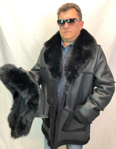Pre-owned Victoria Black 100% Sheepskin Shearling Leather Real Fox Marlboro Trench Coat Jacket S-8x