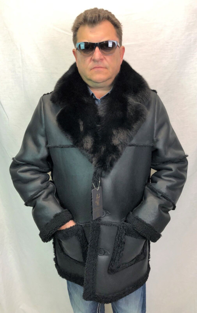 Pre-owned Victoria Black 100% Sheepskin Shearling Leather Real Fox Marlboro Trench Coat Jacket S-8x