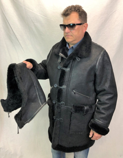 Pre-owned Victoria Black 100% Real Sheepskin Shearling Leather B7 Parka Trench Coat Jacket Xs-8xl