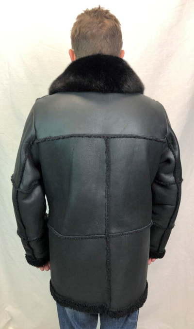Pre-owned Victoria Black 100% Sheepskin Shearling Leather Real Fox Marlboro Trench Coat Jacket S-8x