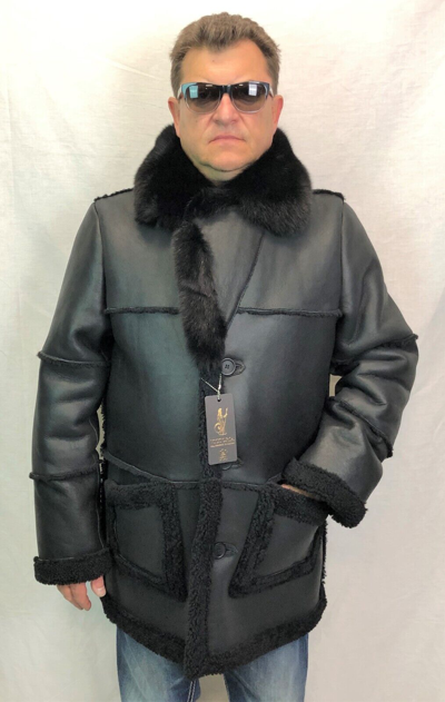 Pre-owned Victoria Black 100% Sheepskin Shearling Leather Real Fox Marlboro Trench Coat Jacket S-8x