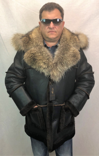 Pre-owned Victoria Black Real Sheepskin Shearling Leather Real Raccoon Marlboro Trench Coat S-8xl