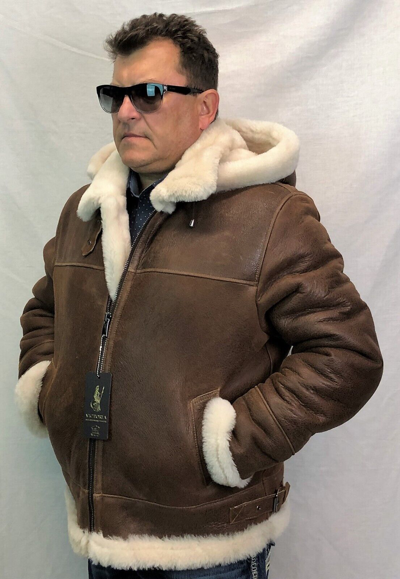 Pre-owned Victoria Espresso /beige 100% Sheepskin Shearling Leather B3 Bomber Flight Jacket S-8xl In Brown