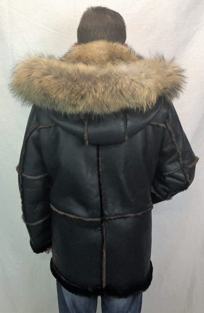 Pre-owned Victoria Black Real Sheepskin Shearling Leather Real Raccoon Marlboro Trench Coat S-8xl