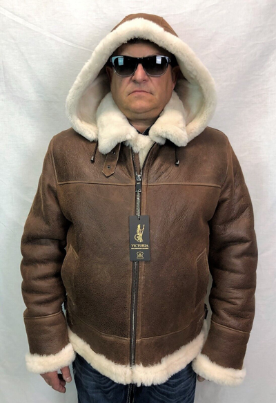 Pre-owned Victoria Espresso /beige 100% Sheepskin Shearling Leather B3 Bomber Flight Jacket S-8xl In Brown