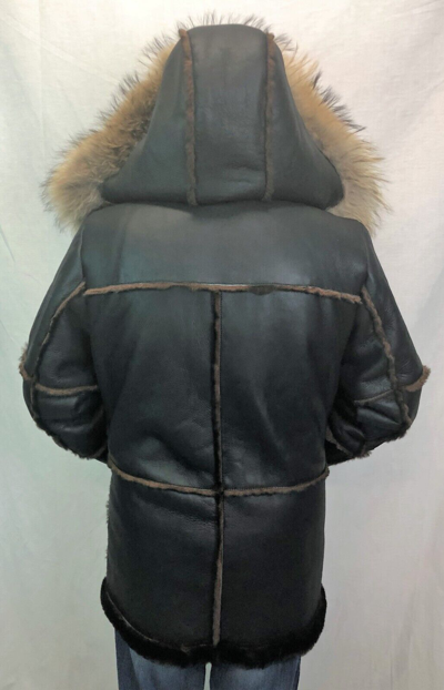 Pre-owned Victoria Black Real Sheepskin Shearling Leather Real Raccoon Marlboro Trench Coat S-8xl