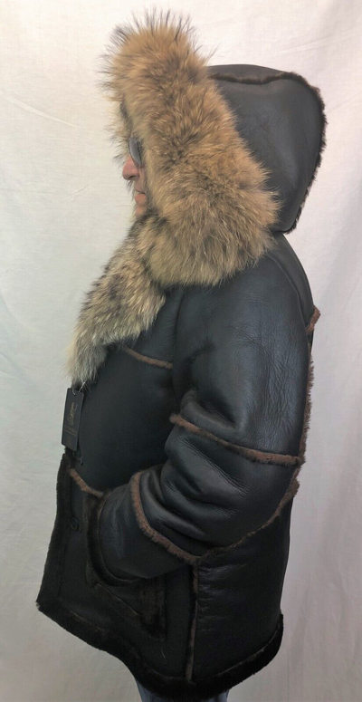 Pre-owned Victoria Black Real Sheepskin Shearling Leather Real Raccoon Marlboro Trench Coat S-8xl