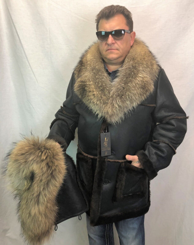 Pre-owned Victoria Black Real Sheepskin Shearling Leather Real Raccoon Marlboro Trench Coat S-8xl