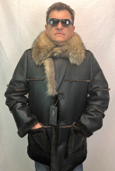 Pre-owned Victoria Black Real Sheepskin Shearling Leather Real Raccoon Marlboro Trench Coat S-8xl
