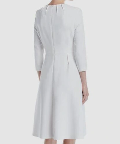 Pre-owned Escada $1095  Women's White 3/4-sleeve Pleat Neckline A-line Dress Sz De 32 Us 2