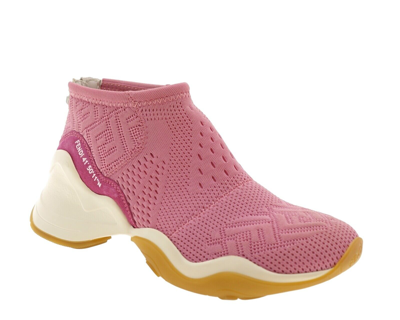 Pre-owned Fendi Ffluid Sneakers High-tech Jacquard Pink Size 37.5 In White