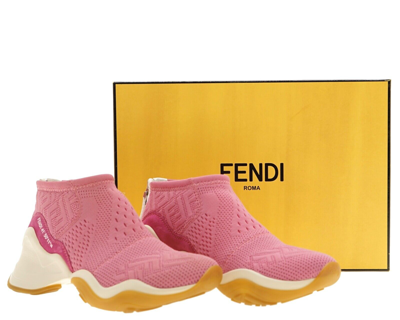 Pre-owned Fendi Ffluid Sneakers High-tech Jacquard Pink Size 37.5 In White