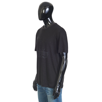 Pre-owned Brioni 490$ T-shirt With Graphic Print In Black Linen Jersey