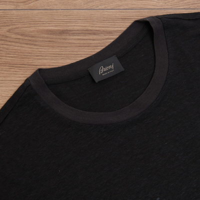 Pre-owned Brioni 490$ T-shirt With Graphic Print In Black Linen Jersey