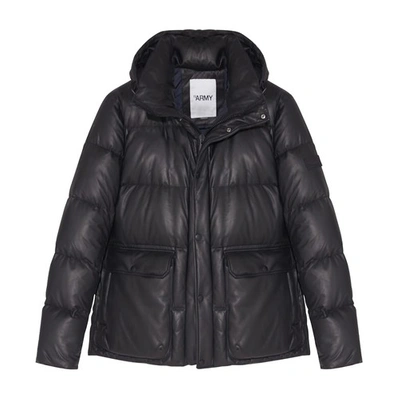 Shop Yves Salomon Leather Puffer Jacket In Noir