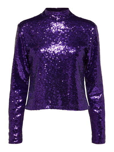 Selected Femme Slf Sola Ls Sequin Top In Acai In Purple | ModeSens