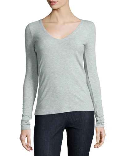 Theory Cs Isakal Ribbed Long-sleeve Top In Frosted Grey
