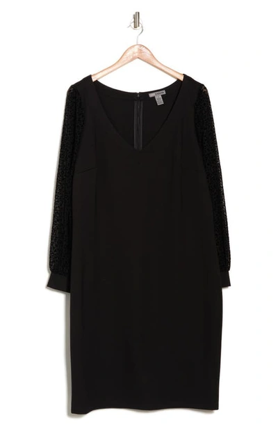 Shop By Design Burma Flocked Long Sleeve Midi Dress In Black