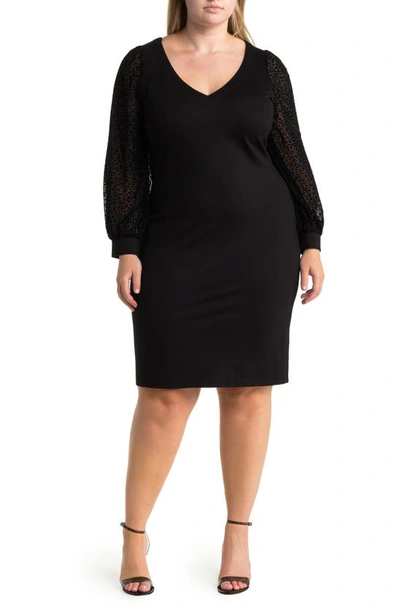 By Design Burma Flocked Long Sleeve Midi Dress In Black