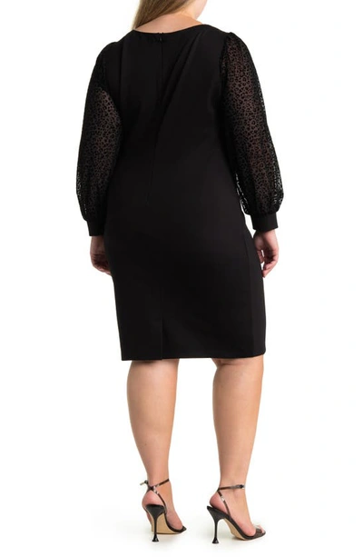 By Design Burma Flocked Long Sleeve Midi Dress In Black