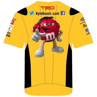 JOE GIBBS RACING TEAM COLLECTION YOUTH JOE GIBBS RACING TEAM COLLECTION WHITE KYLE BUSCH M&M'S SUBLIMATED UNIFORM T-SHIRT 