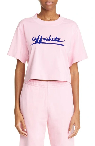 Shop Off-white Readymade Crop Flocked T-shirt In Pink Blue