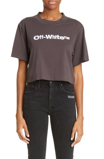 Shop Off-white Bounce Helvetica Logo Graphic Organic Cotton Crop Tee In Dark Grey Whit