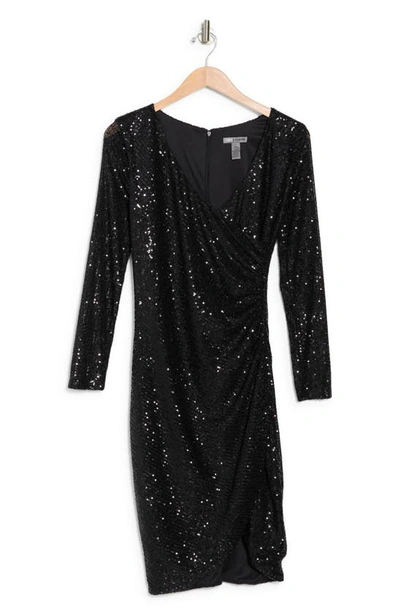 Love By Design Frances Sequin V-neck Dress In Black
