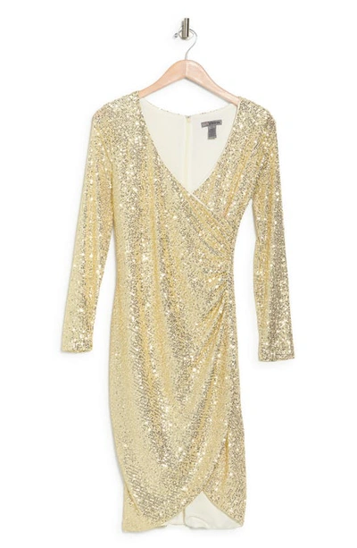 Love By Design Frances Sequin V-neck Dress In Gold Ivory