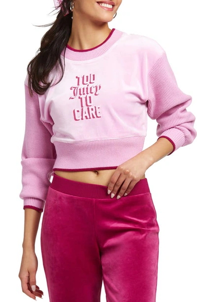 Shop Juicy Couture Crop Stretch Recycled Polyester Velour Sweatshirt In Violet Dusk
