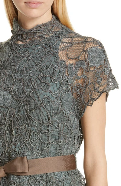 Shop Brunello Cucinelli Monili Trim Knit Floral Lace Top In Sage