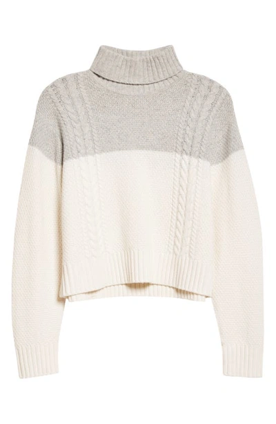 Shop Atm Anthony Thomas Melillo Colorblock Merino Wool Turtleneck Sweater In Heather Silver/ Chalk